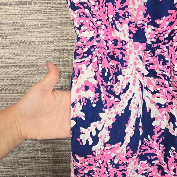 Lilly Pulitzer Romper Womens Large Coral Print Pockets Halter Coastal Beach Swim - Picture 8 of 9